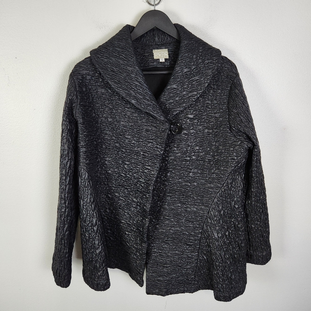EUC NICHE Nilgun‎ Derman Black Textured One Button Jacket Size Small #717